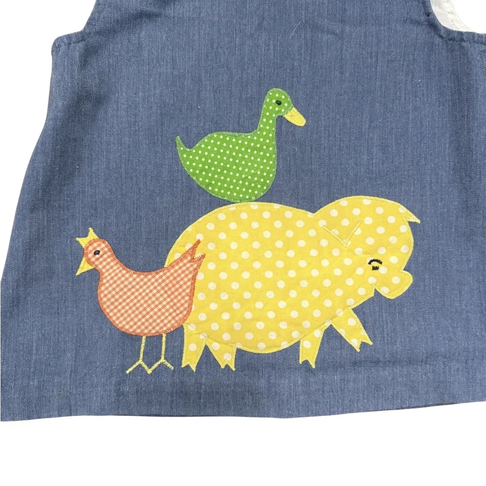 Funtasia too Size 2t Blue Denim‎ Appliqué Dress with Colorful Farm Animals